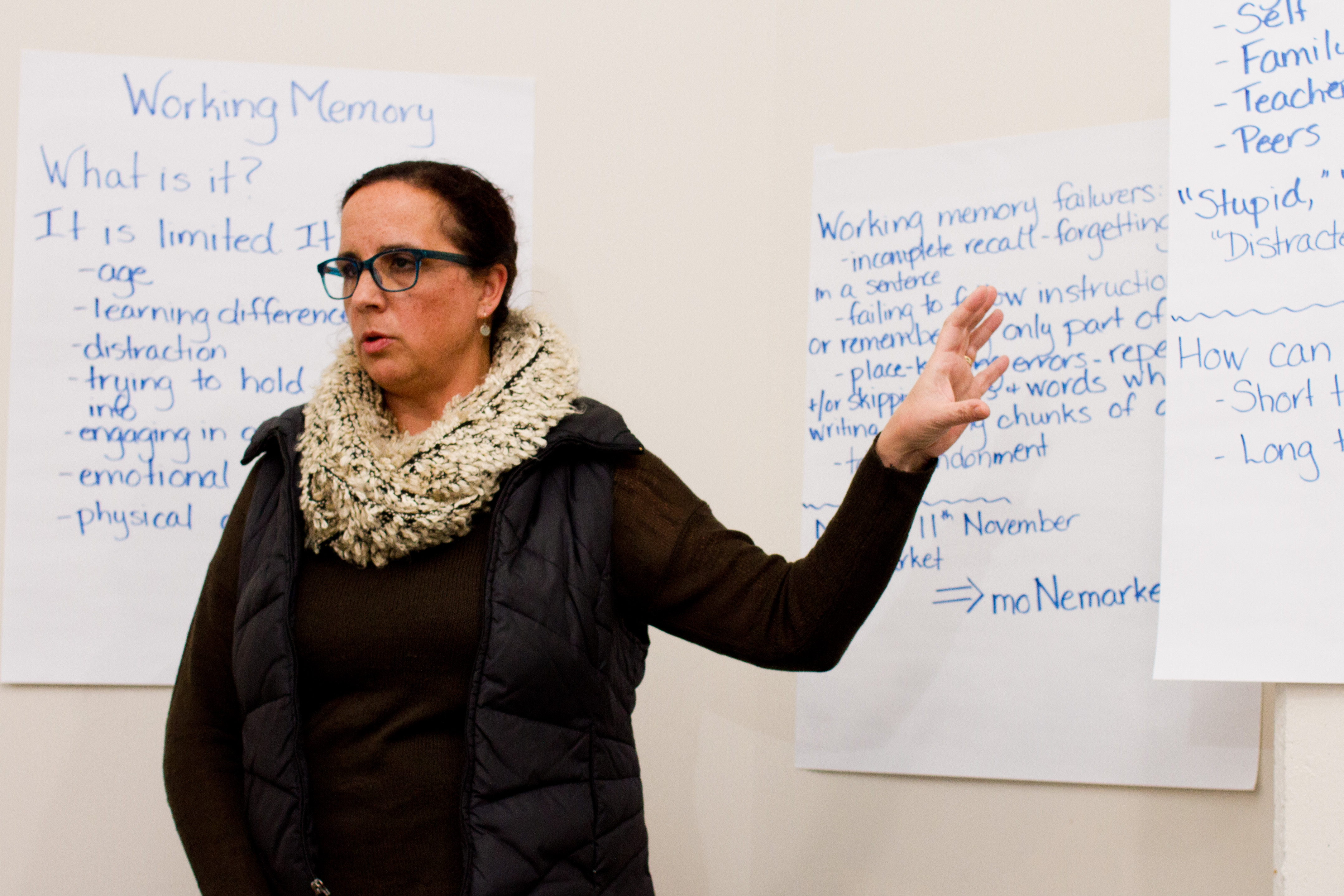Andrea trains tutors on memory at a staff workshop.